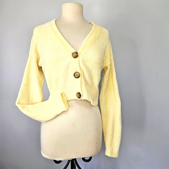 Urban Outfitters Size S V Neck Yellow Chenille Sweater - Picture 16 of 16